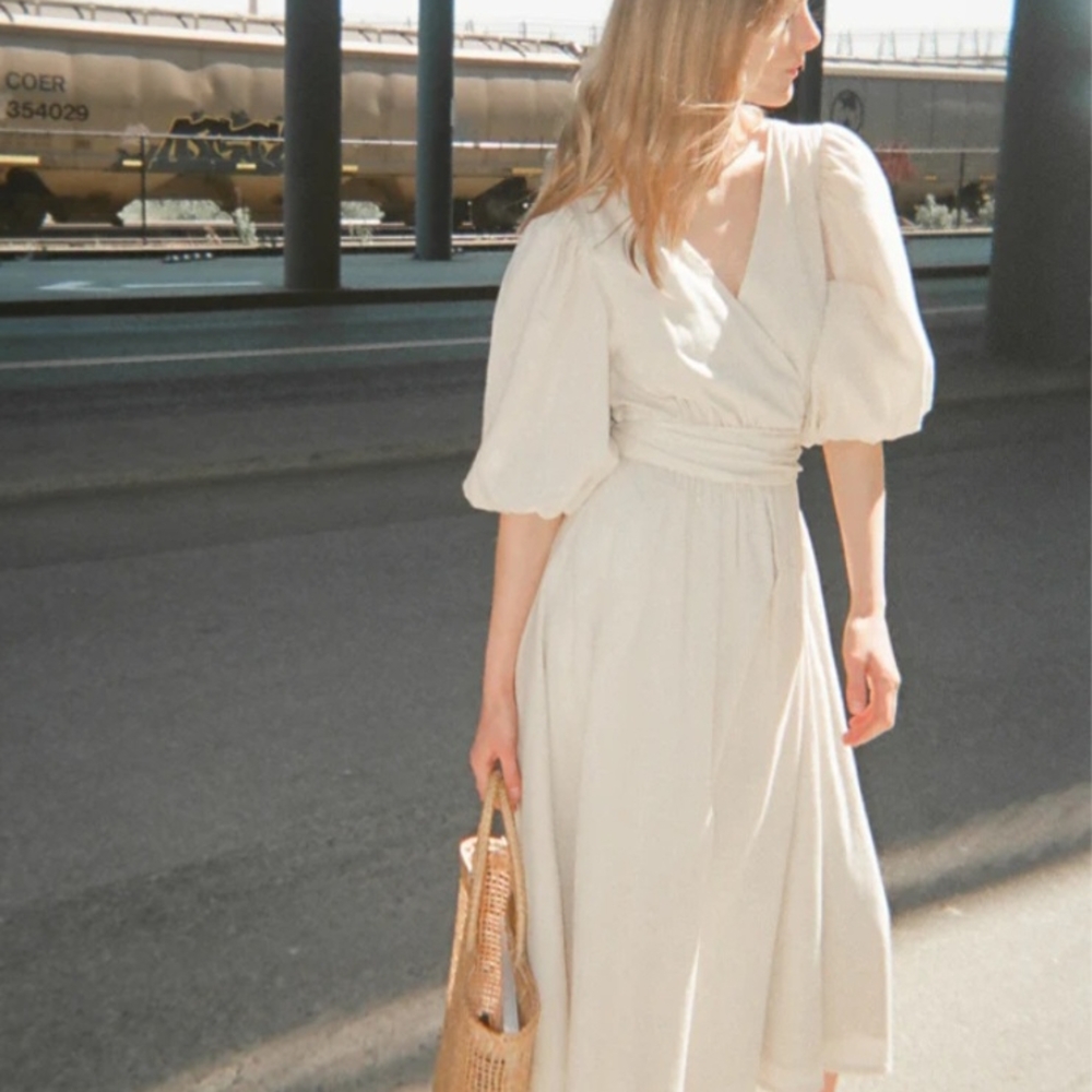 Oak & Fort Linen-Blend Wrap Dress
